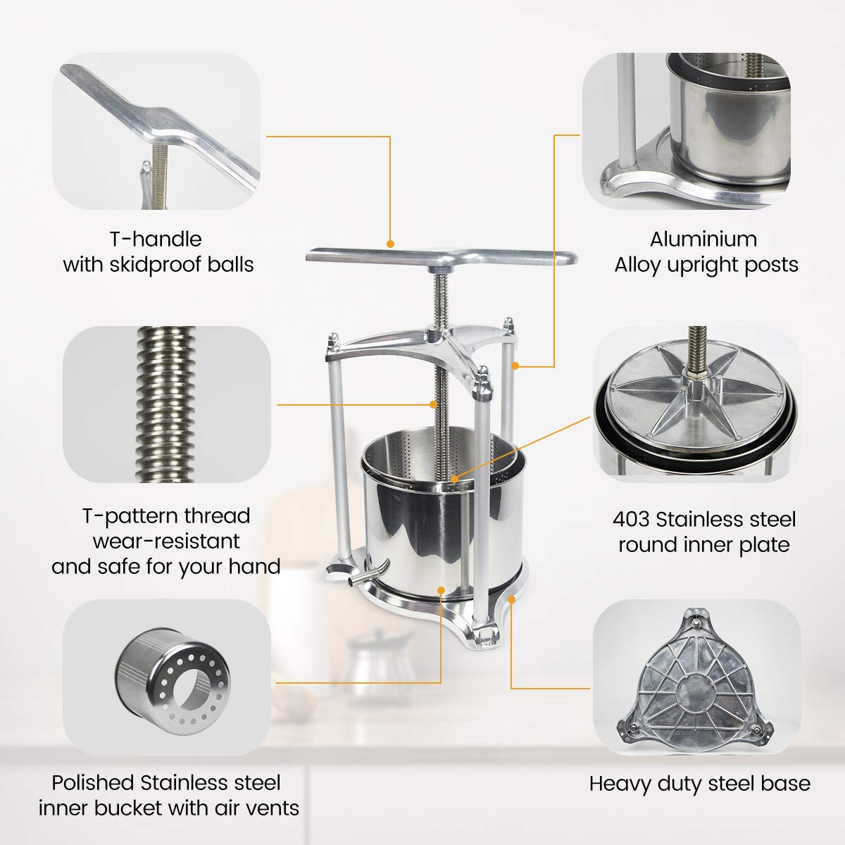 EJWOX Vegetables, Cheese,Tincture, Herbal Manual Press with Cheesecloth Bags Filter Bag