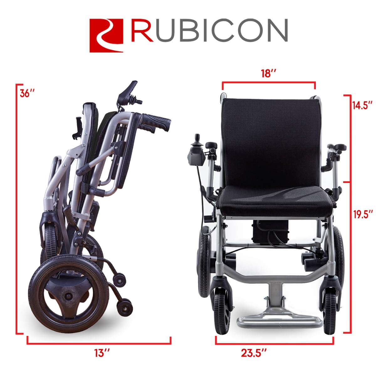 Rubicon DX04 World’s Lightest 30 lbs Foldable Electric Wheelchair – Portable Travel Power Chair – Airline Approved – Compact Lightweight Mobility Chair for Adults – 10 Mile Range (Model4)