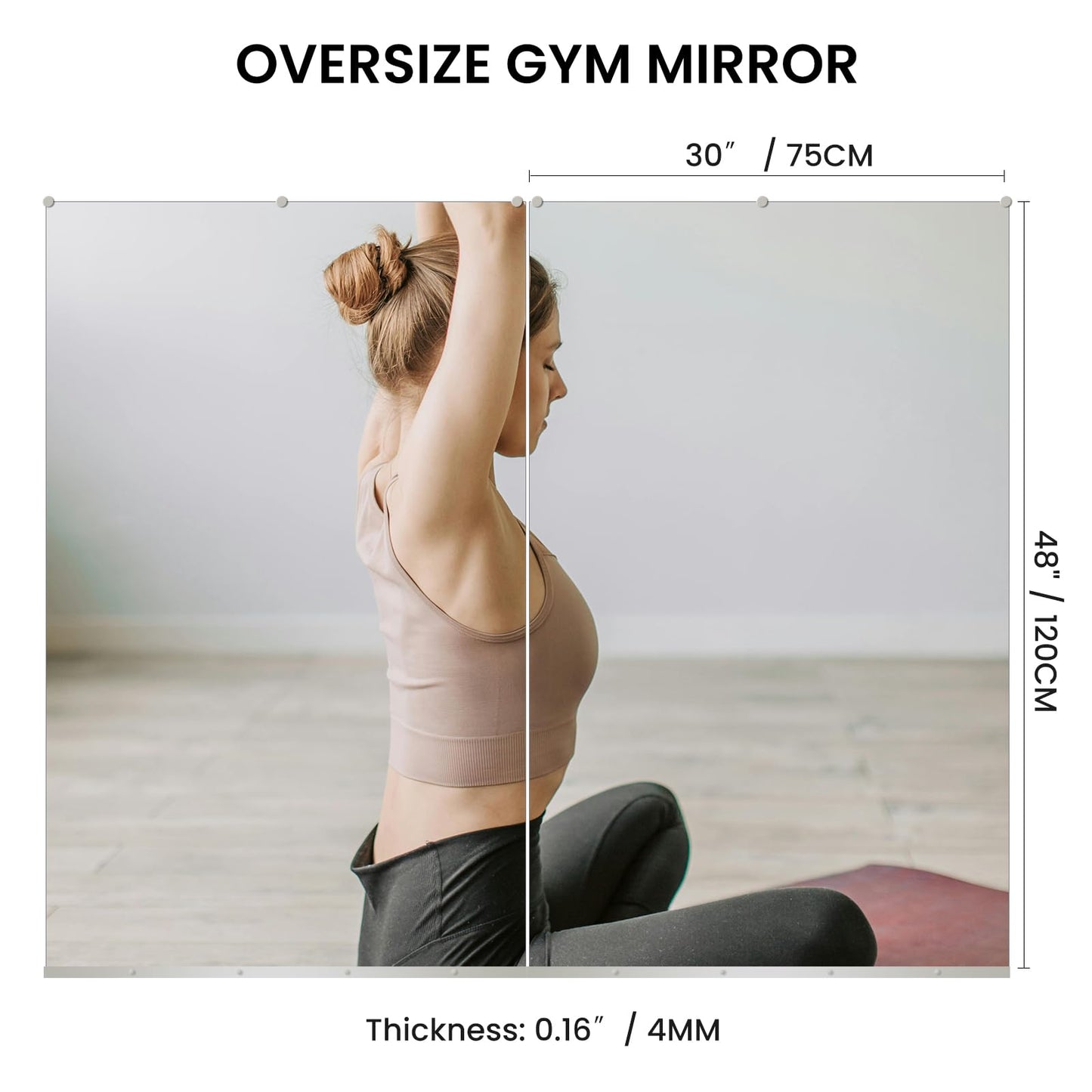 yuzeyurun Home Gym Mirror, Set of 2Pcs 48″×30″ Large Gym Mirrors, Tempered Glass Full Length Wall Mirrors, Full Body Mirror for Bedroom, Wall Mounted Mirror for Gym, Bedroom, Door