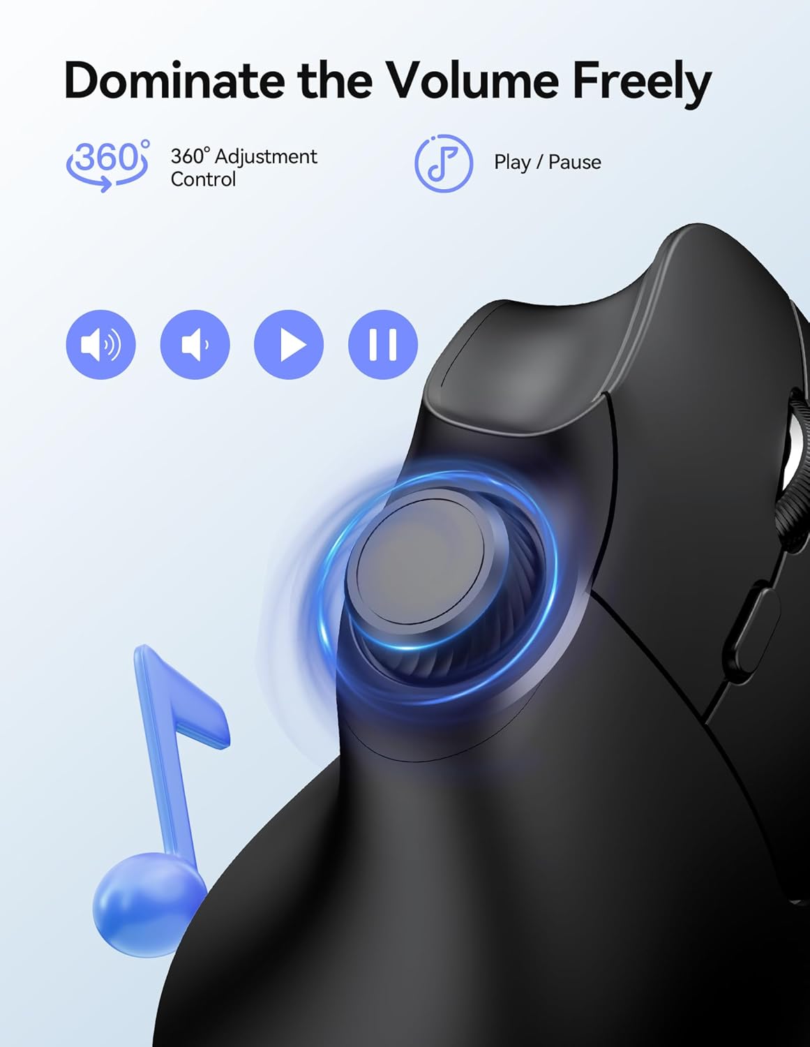 TECKNET 5.0/5.0+2.4G), 6 Ergonomic Mouse, Rechargeable Wireless Bluetooth Mouse (BT Vertical Mouse with Volume Knob