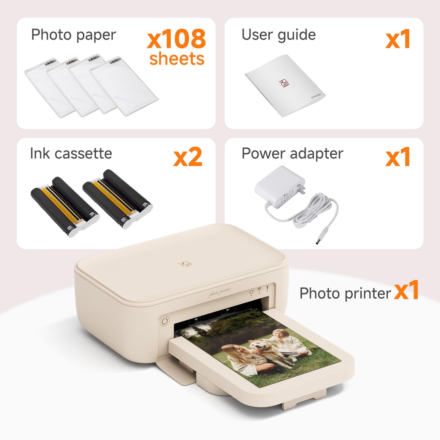 HPRT Photo Printer 4×6”, Wi-Fi Full-Color Instant Phone Phtoto Printer for iPhone, Android, Smartphone, Thermal Dye-Sublimation Impresora De Fotos for Home Use, + 108 Sheets Photo Paper & 2 Ribbon