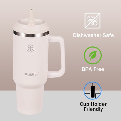 ICEWATER 40 oz Insulated Tumbler - 100% Leak Proof with 2 Lids & Handle | Rose Quartz Color