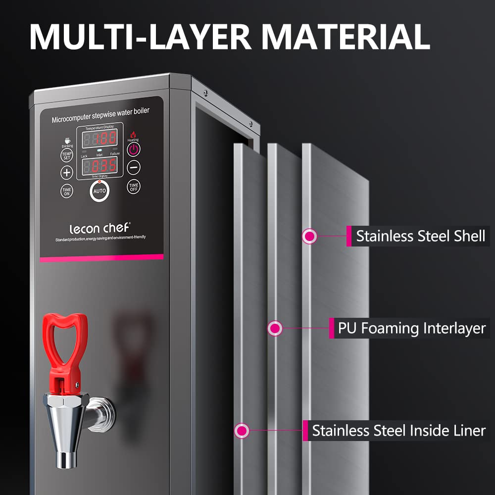 Lecon Chef Water Boiler Eletric Commercial Hot Water Dispenser Countertop with Filter Black Automatic 20L 1500W Fast Heating for Restaurant, Home, Office