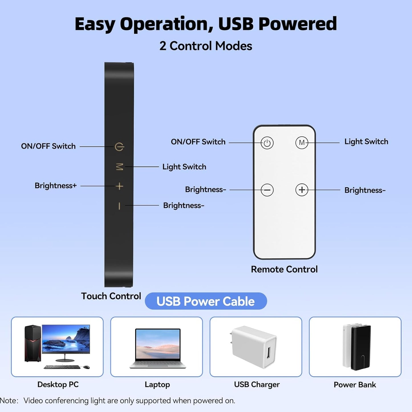 Takerers 3 10 (1-Pack) Video Conference Lighting, Webcam Light with Remote & Touch Control, Color Temperature, Level