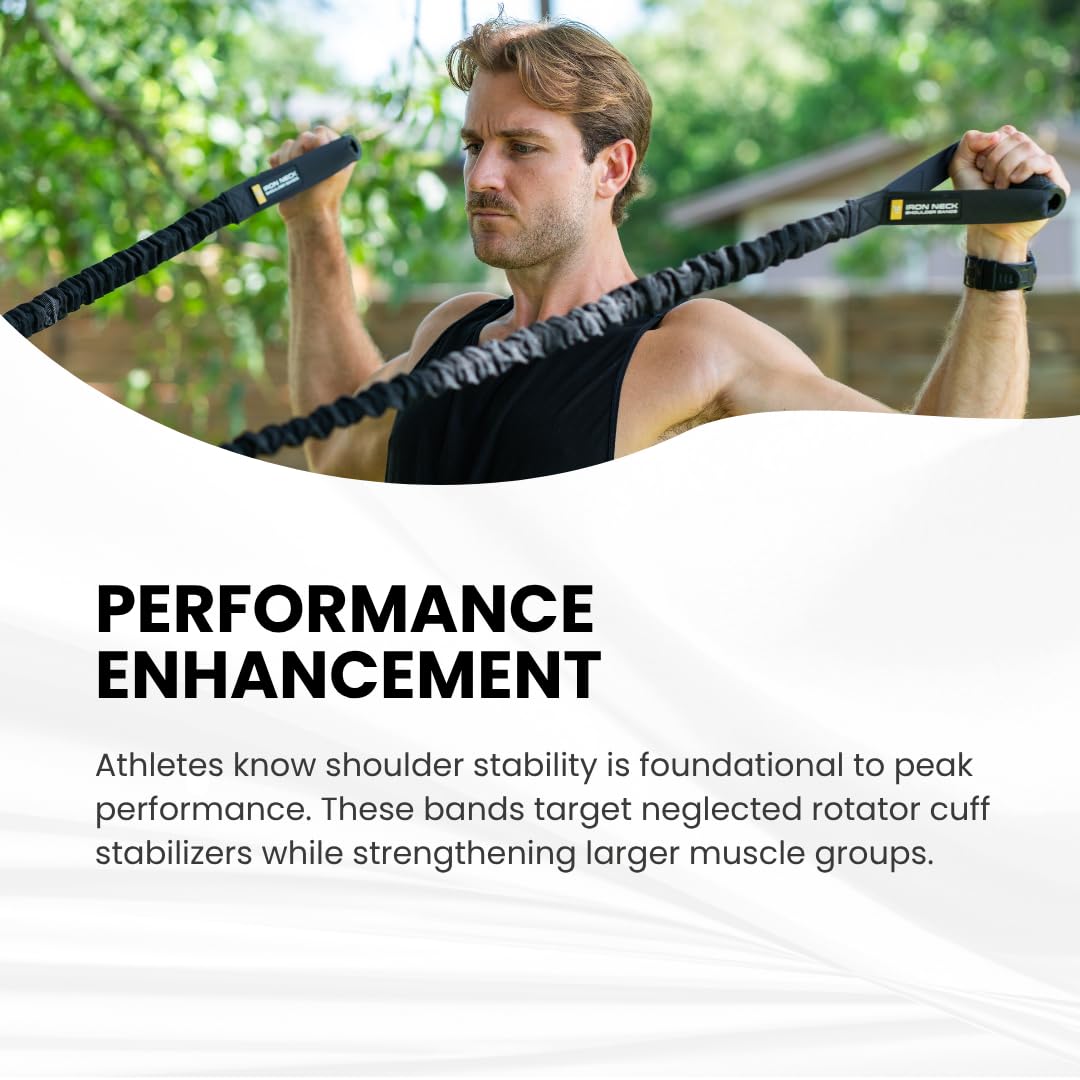 Iron Neck Shoulder Resistance Band System – 3 Level Rehab & Performance Kit with Door Belts & Anchors – 5lb, 10lb, 25lb Bands – Bundle with Iron Neck Alpha Neck Harness