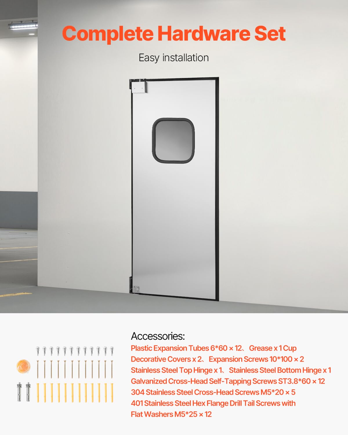 VEVOR Traffic Swing Door, Single Panel Fits Door Opening 36" W x 84" H, Stainless Steel Commercial Swinging Doors with Hardware & Accessories, Ideal for Residential Use, Durable & Easy to Install
