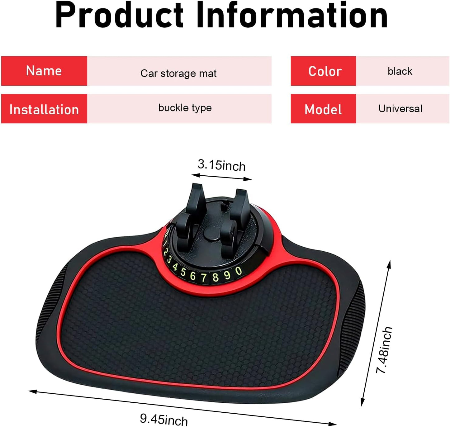 Cuymoap Multifunction Car Anti-slip Mat, Storage Pad & Rotatable Phone Holder & Parking Number Plate, Large Organizer