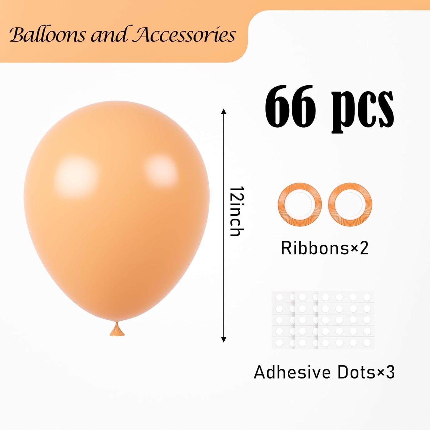 Voircoloria Peach Balloons - 66 Pack 12-Inch Pastel Orange Latex Balloons for Celebrations & Events