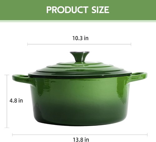 Le Creuset 6 Quart Enameled Cast Iron Dutch Oven - Versatile Green Pot with Dual Handles & Lid