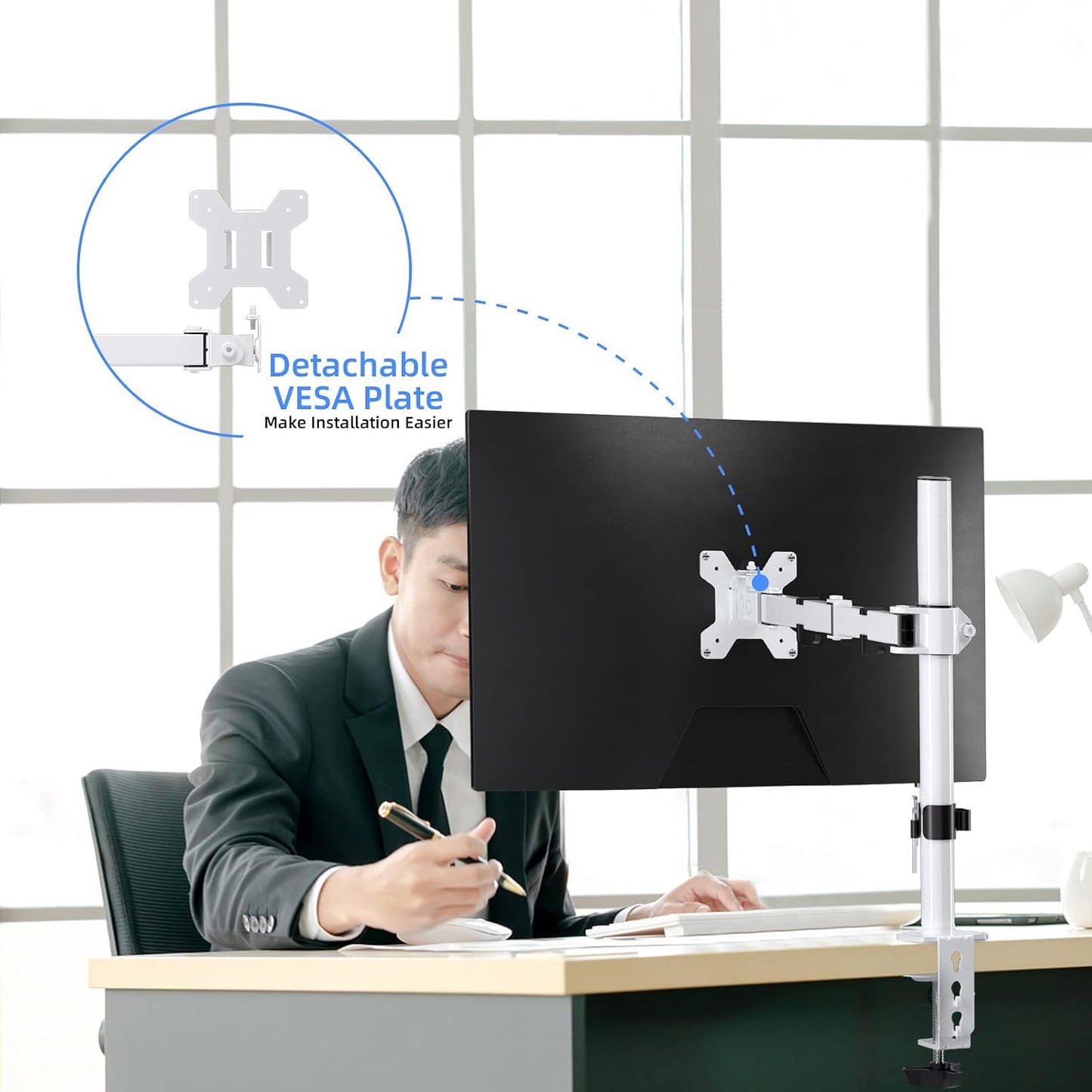 suptek 1 13" 32" 15.75 inch 75x75mm 100x100mm,White (MD9421W) Single Monitor Arm Desk Mount Fully Adjustable Monitor