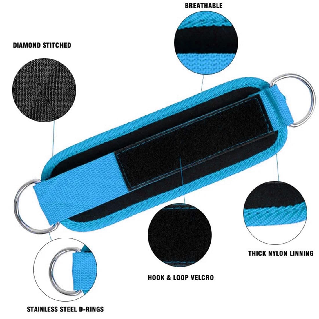 EastyGold Ankle Straps Ankle Resistance Bands Wrist Cuffs Padded Straps Adjustable Fitness Glute Kickback D-Ring for Cable Machine Gym Foot Leg Training Brace Support 1 Pair (Azure)