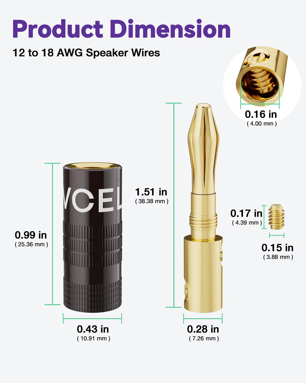 4mm 24K 12-18 Theater(6 (12 VCELINK Banana Plugs, Speaker Wire Connectors, Gold Plated Dual-Screw Type for AWG Wire