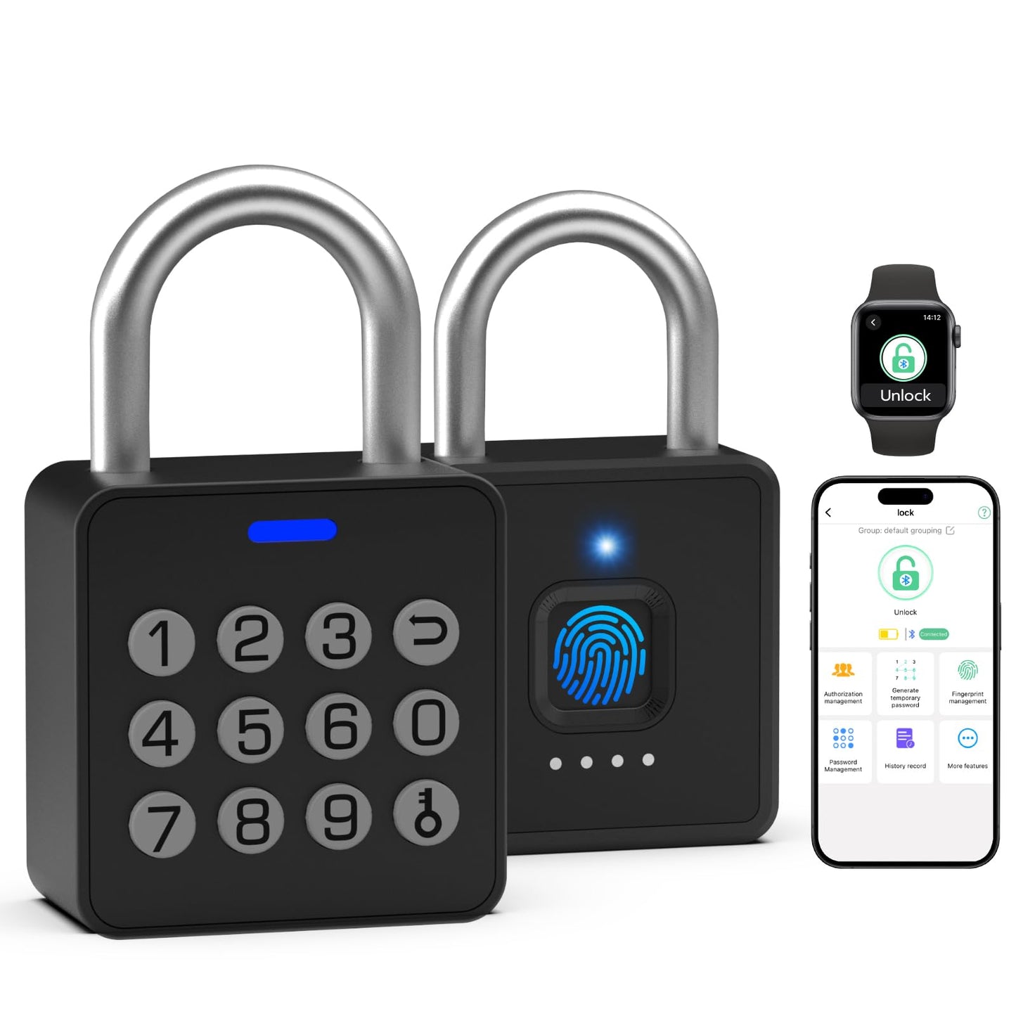 Foxlock Smart Locker Lock, Fingerprint Keyless Biometric Padlock, Weatherproof Biometric Combo Lock with Bluetooth APP, Smart Combination Pad Lock Storage Unit Outdoor Fence Gate Shed