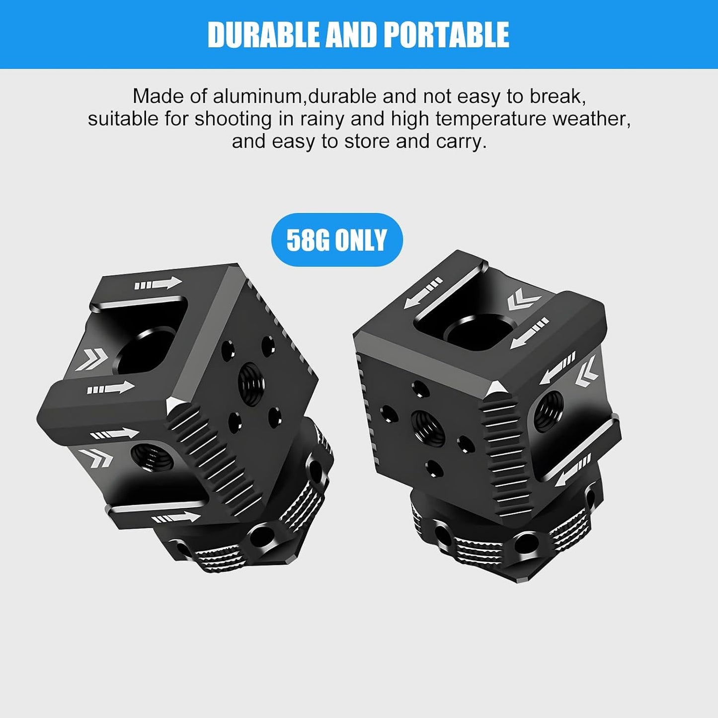 3 1/4"-20 Port Cold Shoe Mount Adapter with Thread for Camera Cage Flash LED Monitor Microphone, Aluminum Camera Triple