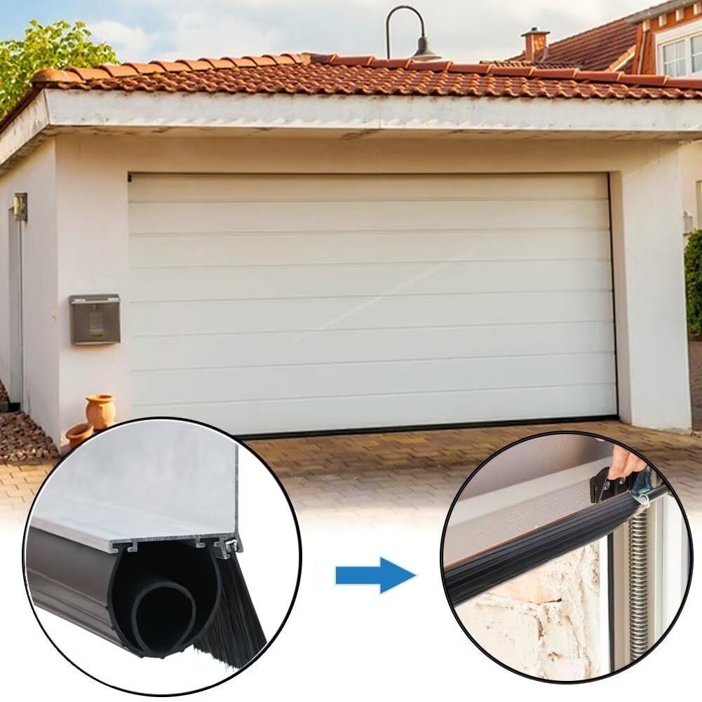 Duzzy Universal Garage Door Seals Kit, Weatherproofing Bottom Rubber with Brush and Aluminum Track Retainer Base Kit, U Shape+O Ring Heavy Duty Weatherproof Parts Kit (10 Feet)