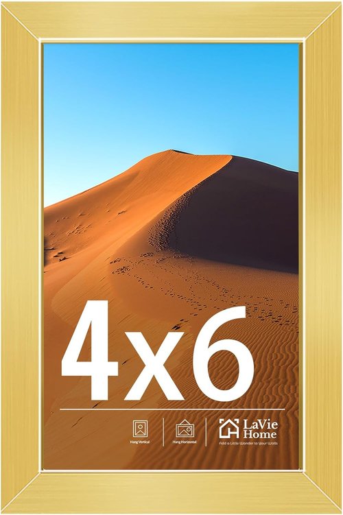 LaVie Home 4x6 Picture Frame - Elegant Gold Frame with HD Plexiglas for Vertical/Horizontal Display
