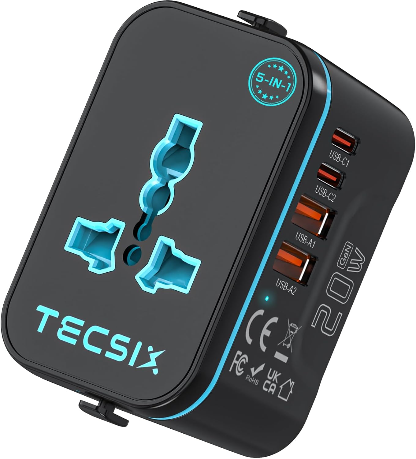 TECSIX 20W, 2 2 200+ Countries Universal Travel Adapter Worldwide PD International Power Adapter Fast Charging with USB