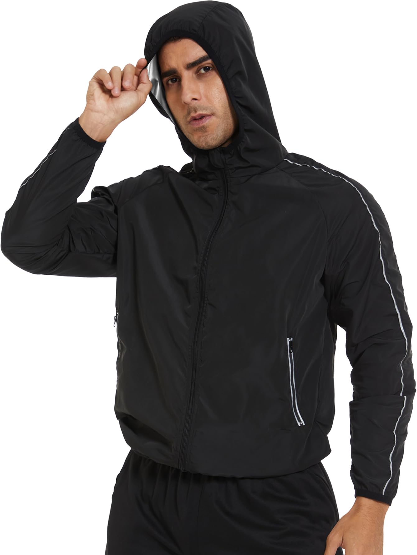 SEXYWG Sauna Suits for Men Workout Sauna Jackets Zipper Sweat Jackets Gym Heat Trapping Hoodie Top Shaper Long Sleeve Workout Suits