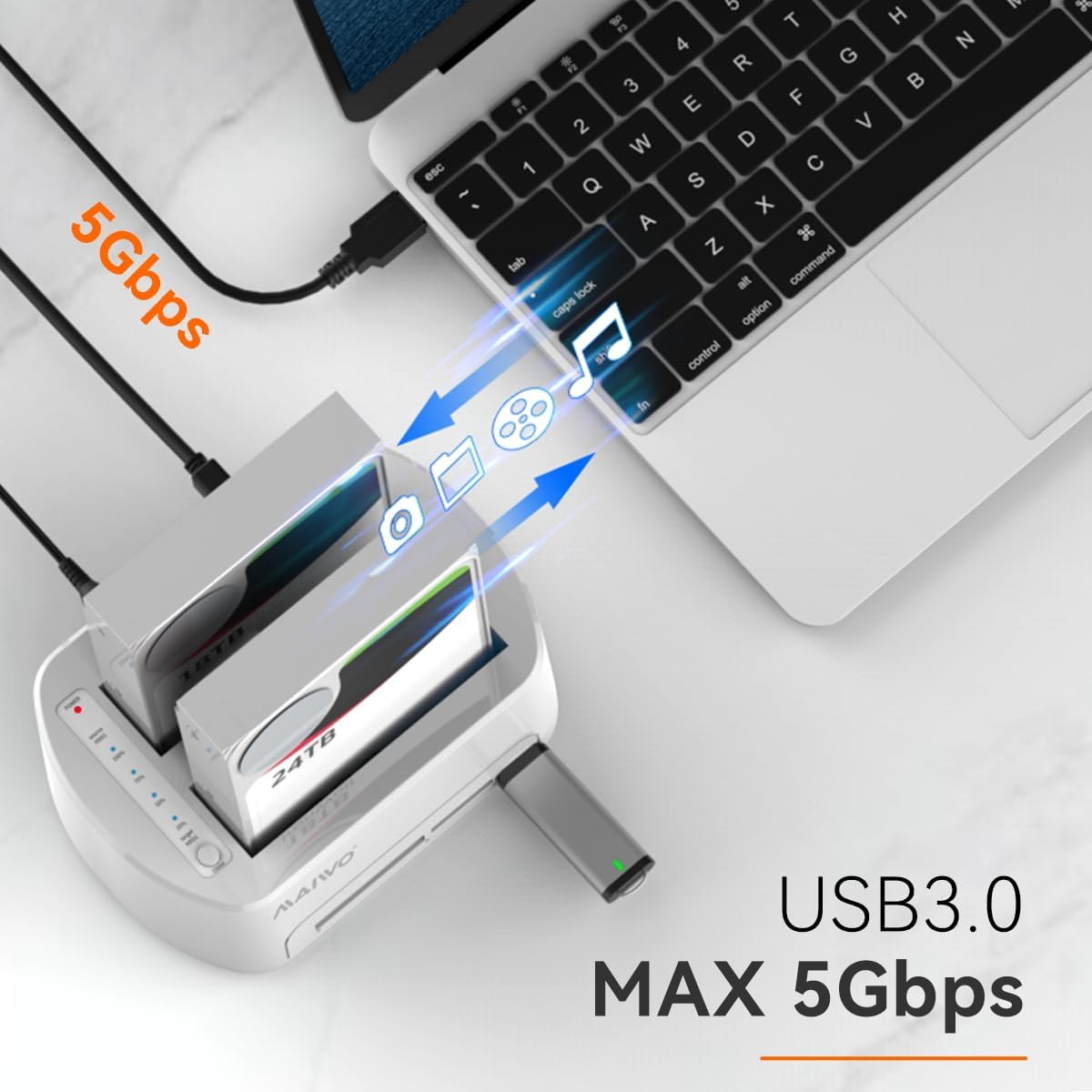 MAIWO 3.0 2.5 3.5-inch 2*24TB, SATA to USB Dual-Bay Hard Drive Docking Station with Offline Clone for & HDD/SSD, Hard