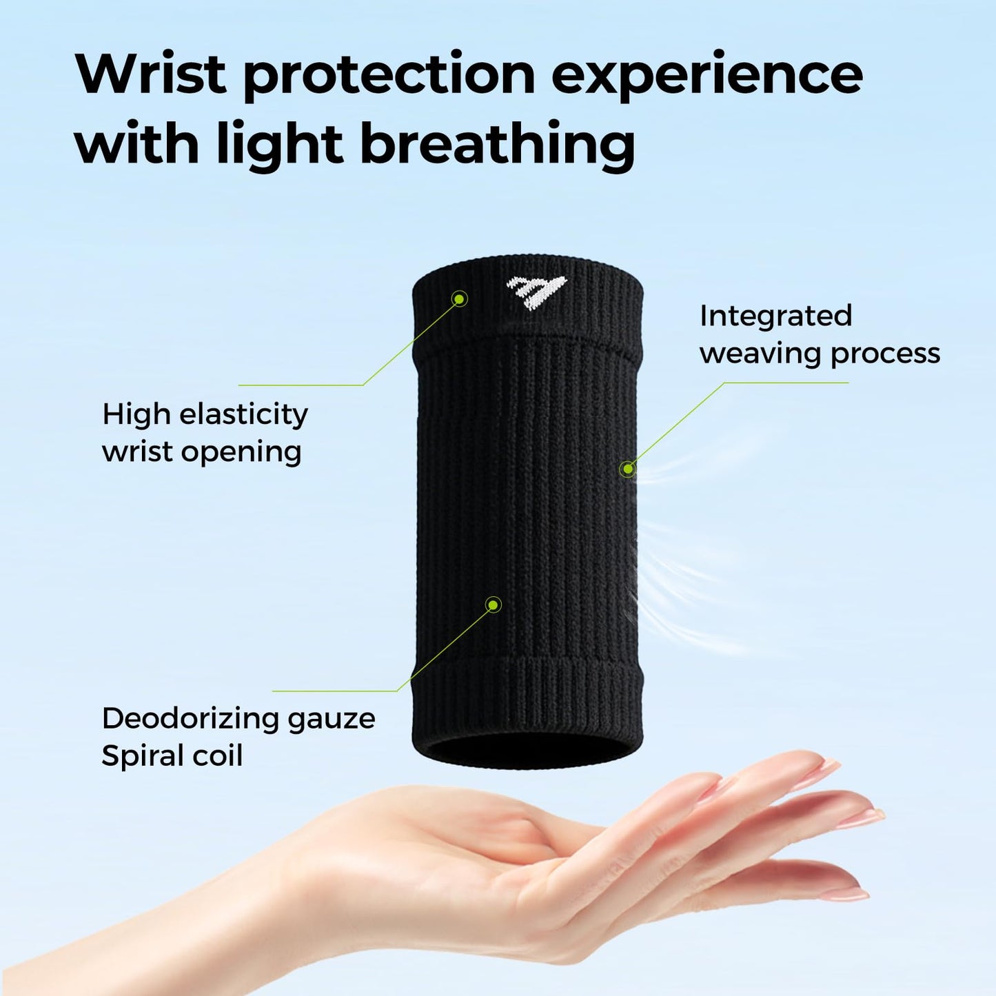 MOON 2 Pairs Breathable Wrist Sweatbands for Men Women, Anti Odor Moisture Wicking Elastic Sports Wristbands for Basketball, Tennis, Cycling, Running, Gym, Working Out, Black