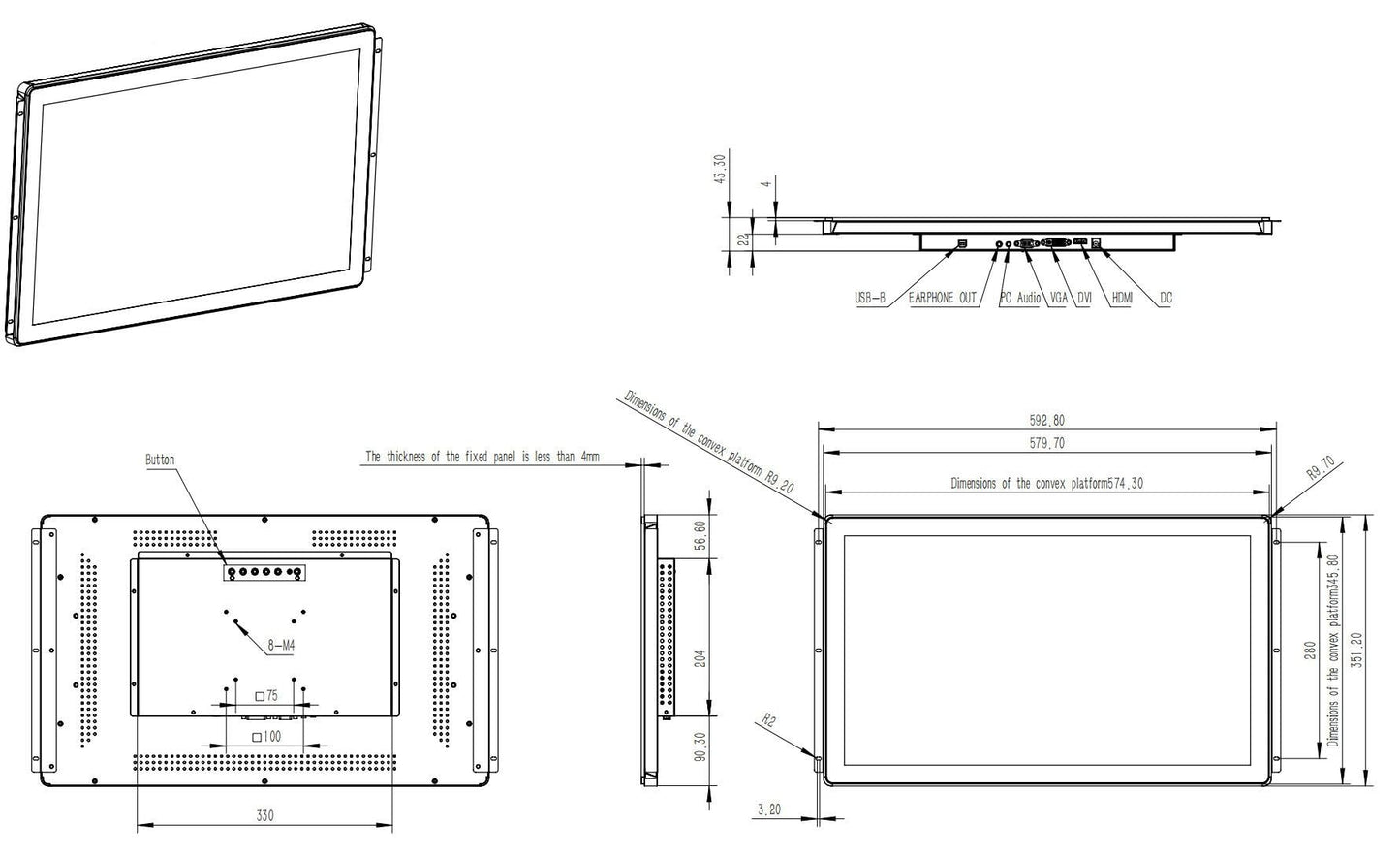 RIUIIN 23.8 Inch 10 Points PCAP Open Frame Touch Screen LCD Display Monitors, 1920x1080 VESA Mount & Open Bracket Installation, wall Mount, Desktop for Kiosk, Automation, POS，Vending