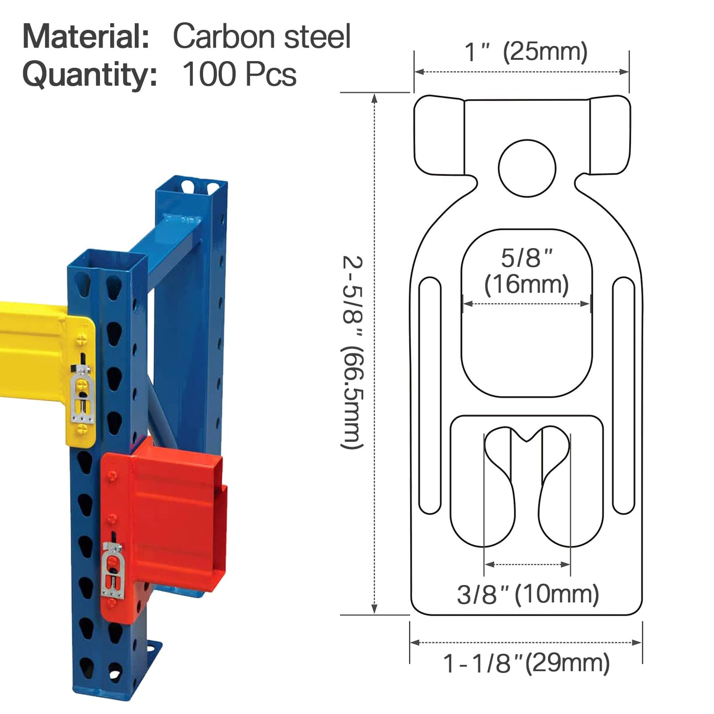 Teardrop Pallet Rack Safety Clip - Pallet Racking Beam Safety Clip Teardrop Connector for Spacerak, Steel King, Bulldog with Tear Drop Alignment Holes (100PCS)