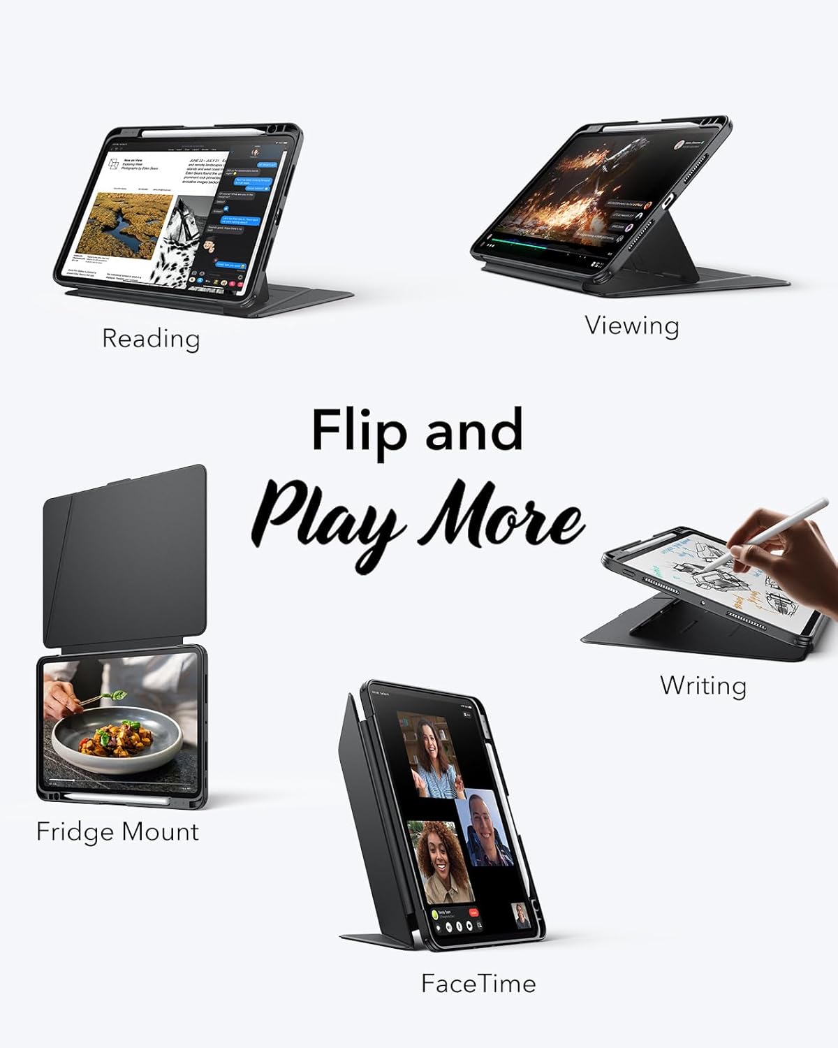 ESR 11 Inch (M5/M4) 2025/2024, for iPad Pro Case Vertical Stand Cover, Multi Stand Angles, Ultra-Stable Case
