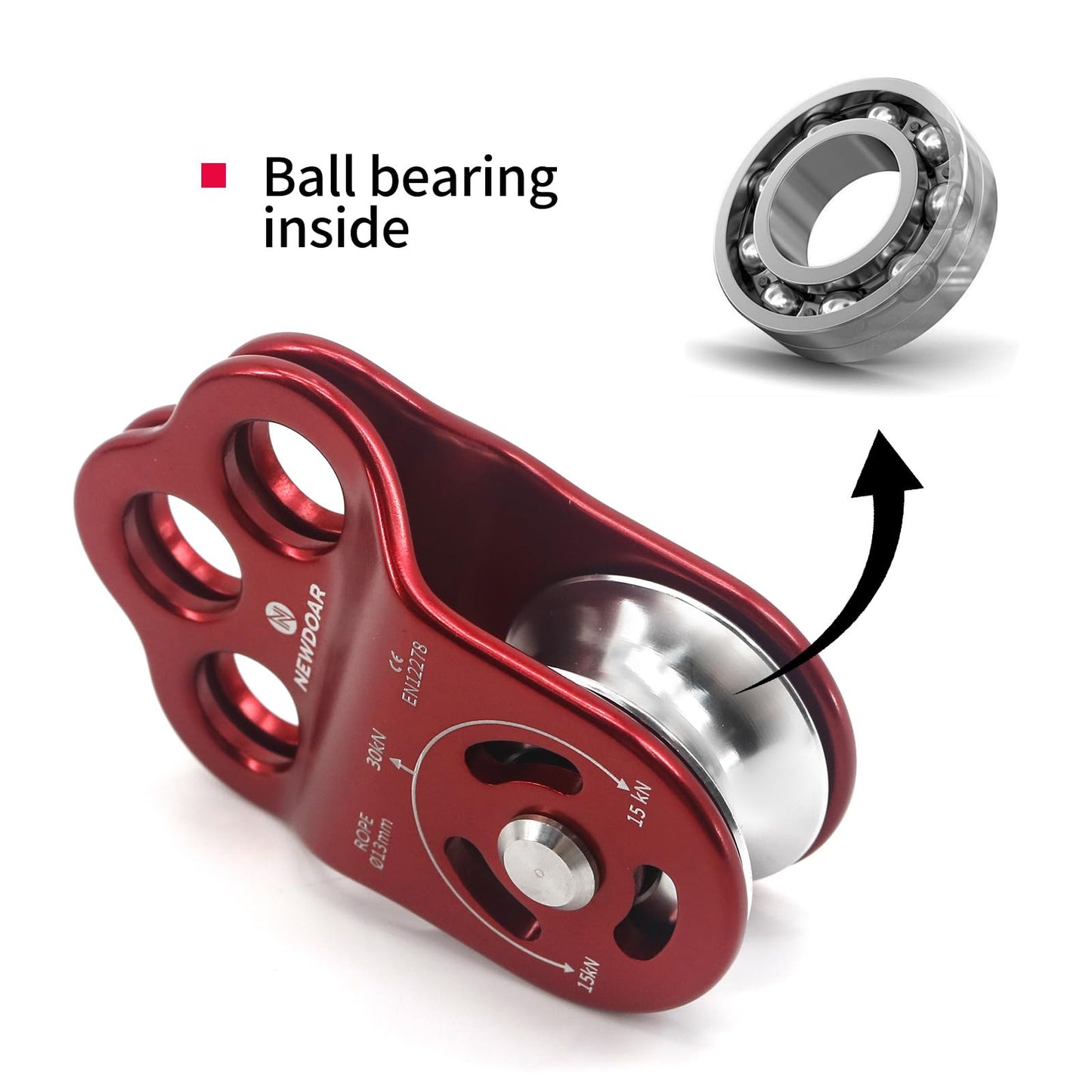 NewDoar 30 KN CE Certified Three Holes Rescue Climbing Pulley,for Max Rope 13mm Rope Hauling with Bearing Rappelling, Zipline,Durability Side Plates