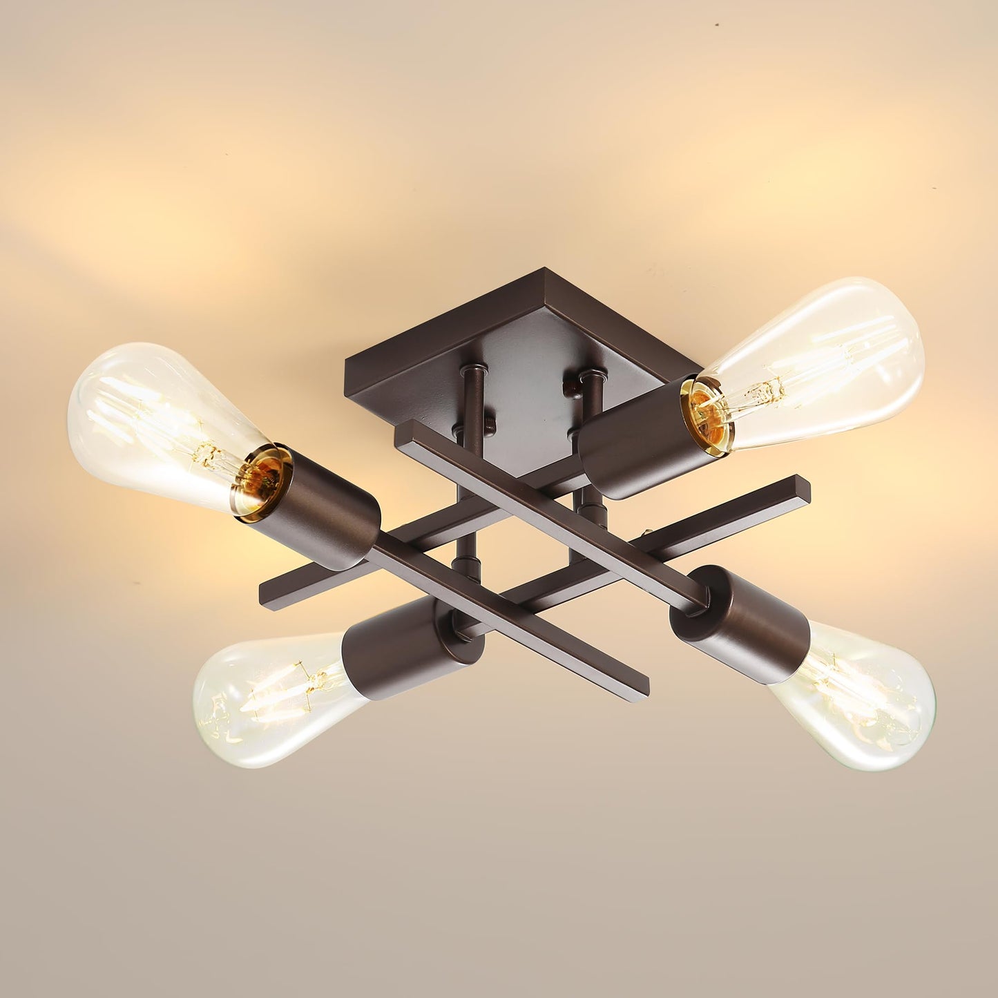 Eietonte Industrial 4-Light Semi Flush Mount Ceiling Light, Oil-Rubbed Bronze, Metal, EIECL001-ORB2P, 2 Count
