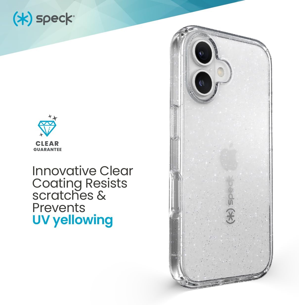 16 Speck Clear iPhone Case - Slim GemShell Phone Case - Clear/Platinum Glitter