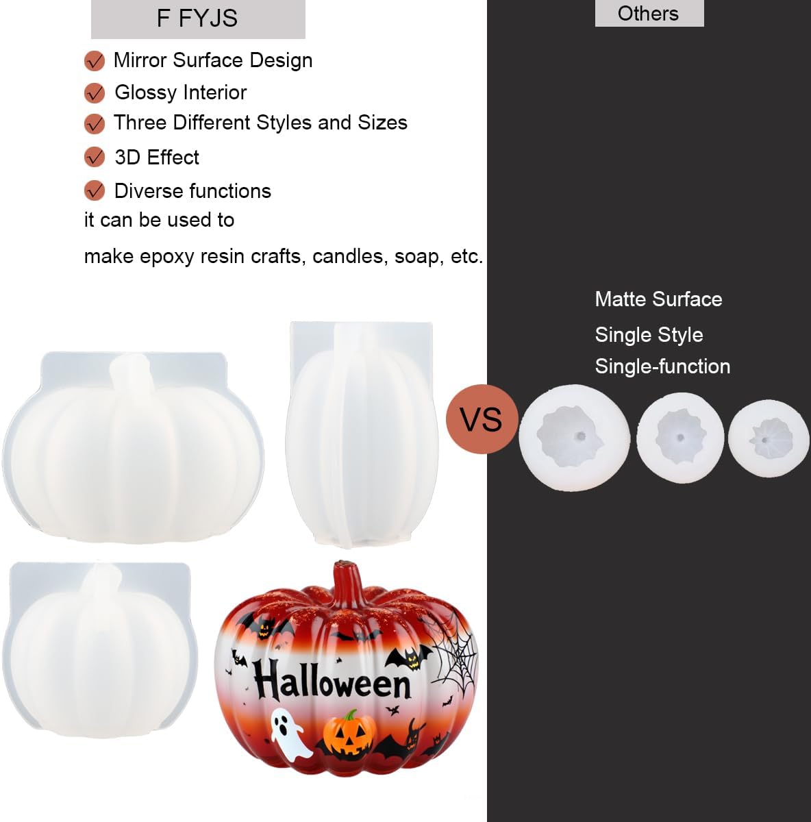 Skiennix 3D Pumpkin Resin Molds - Mini Silicone Molds for Epoxy, Soap & Candle Making | Halloween Decor