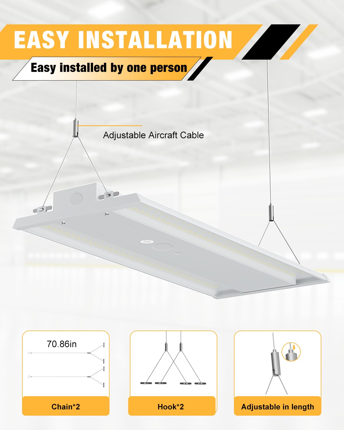 JC-LGL LED Linear High Bay Light, 210W High Bay Shop Lights Fixture, Compatible with Industrial 120-277V, 31500LM Linear High Bay Light for Shop Garage Warehouse, UL Complied, 4 Pack, White