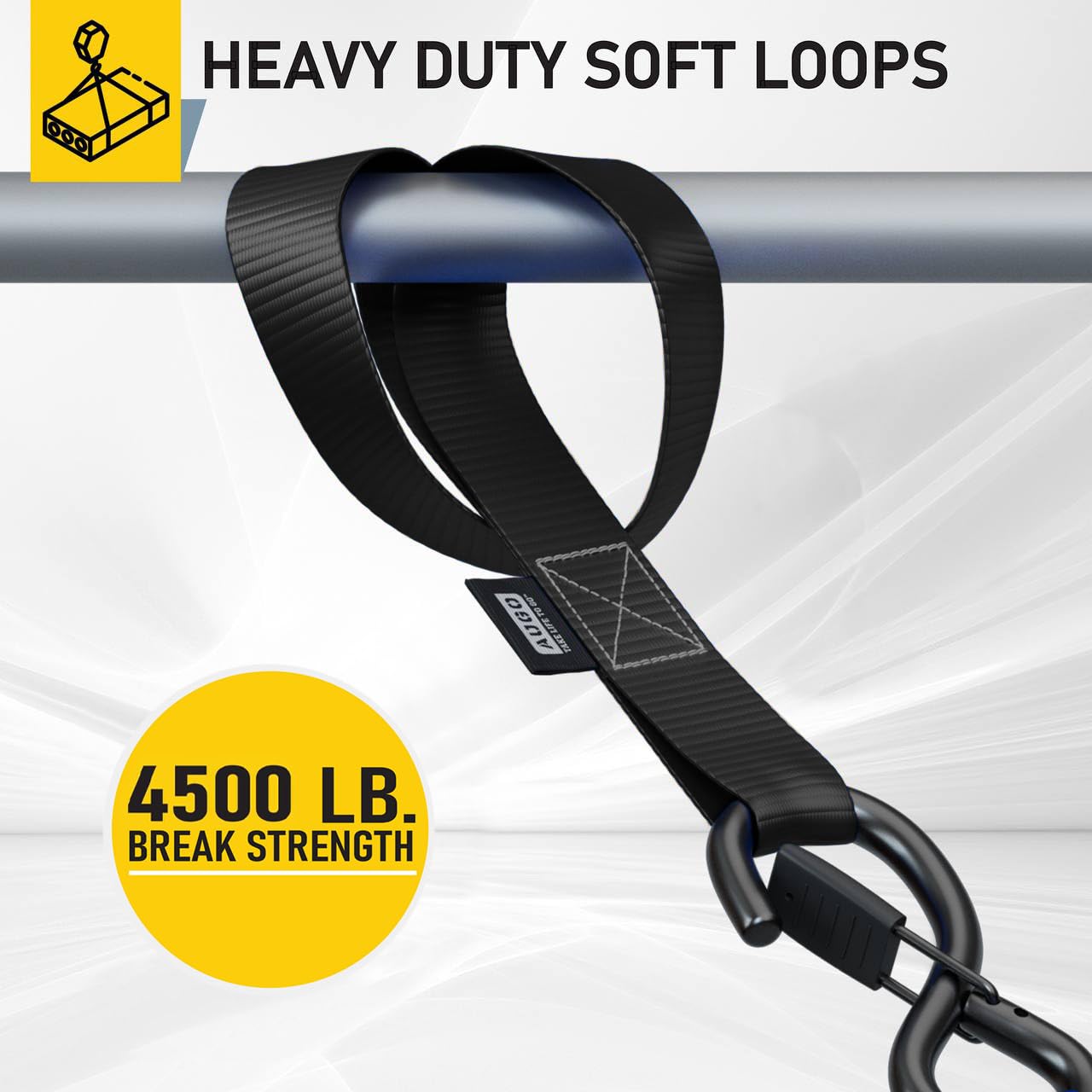Soft Loop Tie Down Straps - 1,500 Load Capacity & 4,500 Lbs Breaking Strength - 6 Pack - Loops for Securing ATV, UTV, Motorcycles, Scooters, Dirt Bikes, Lawn & Garden Equipment - by AUGO