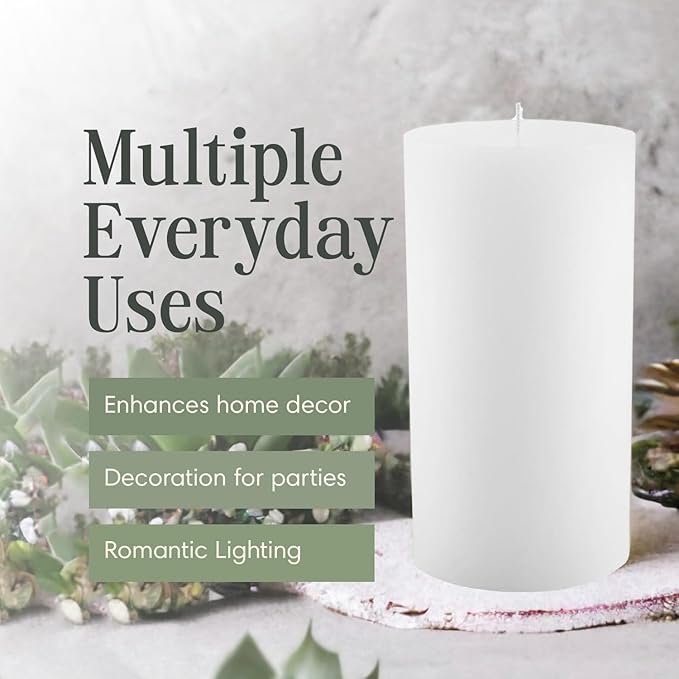 Mister Candle Non Scented Luxury 4 x 8 Pillar Candle, Hand Poured White Unscented Candle for Home Decor, Premium Paraffin Wax, Smokeless & Dripless, 160 Hour Burn Time