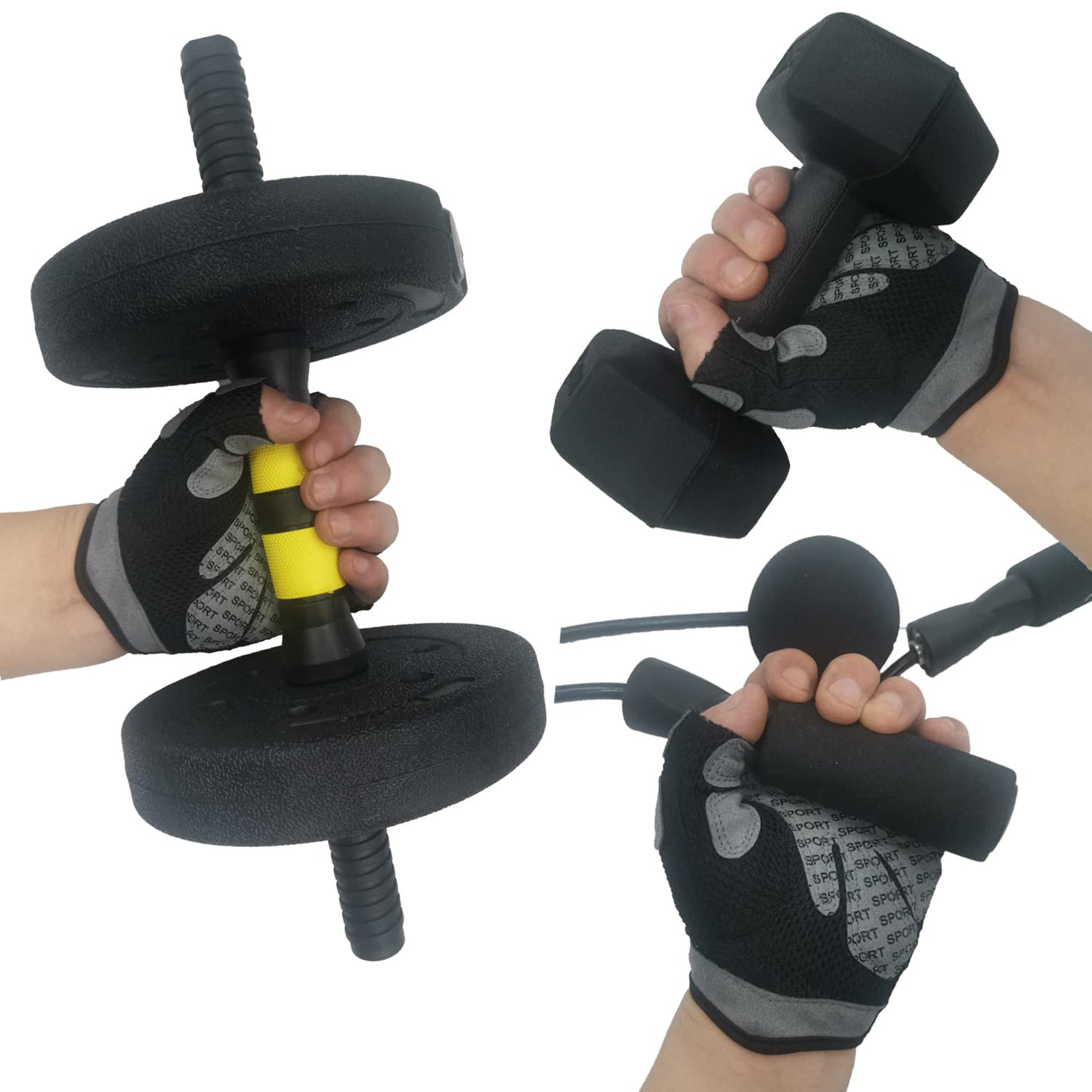LJCUTE Workout Gloves for Men & Women, Fingerless Breathable & Full Palm Protection Gym Exercise Gloves for Weight Lifting, Fitness, Powerlifting, Cycling (Black, Small)