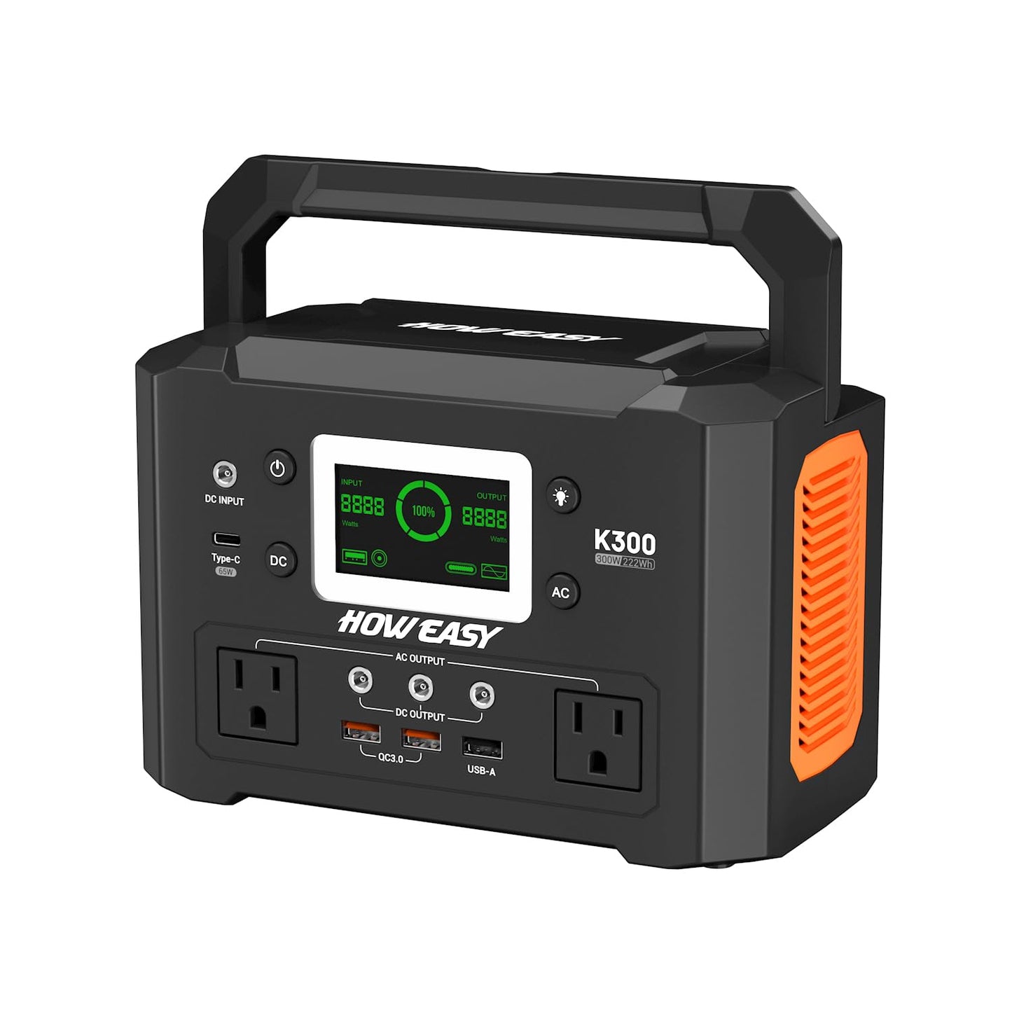 HOWEASY Portable Power Station 300W, 222Wh Solar Generator with 110V Pure Sine Wave AC Outlet & 65W USB-C Fast Charge for Camping, CPAP, Home Emergency, Travel(Solar Panel Not Included)