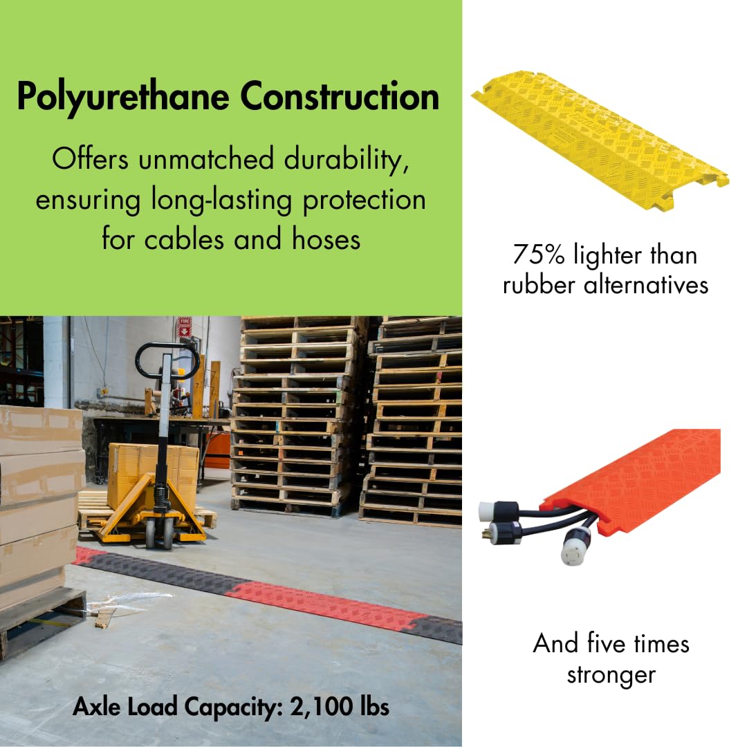 Checkers 1 Channel 3' Long Light Duty Drive Over Cable Protector for Multiple 1" Lines - Floor Cable Cover for Walkways and Driveways - Made in The USA from Durable Polyurethane - Orange - FL1X4-O