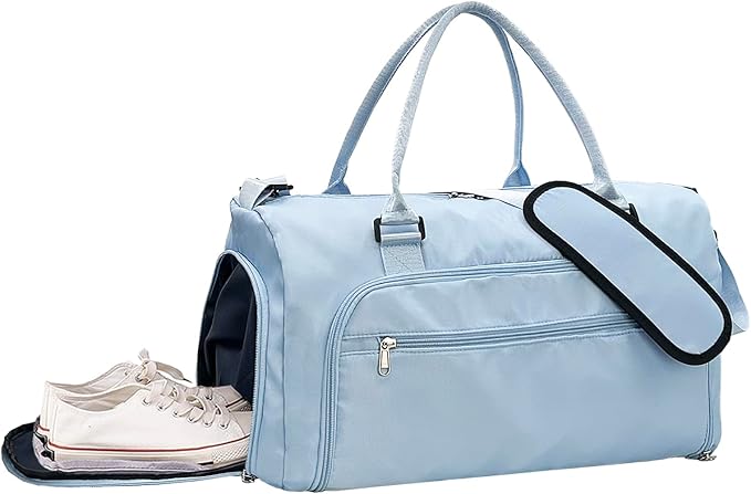woogwin Gym Bag for Men & Women with Shoes & Wet Compartment Waterproof Duffle Bag for Travel Sports Workout Overnight Weekender(21",Blue)