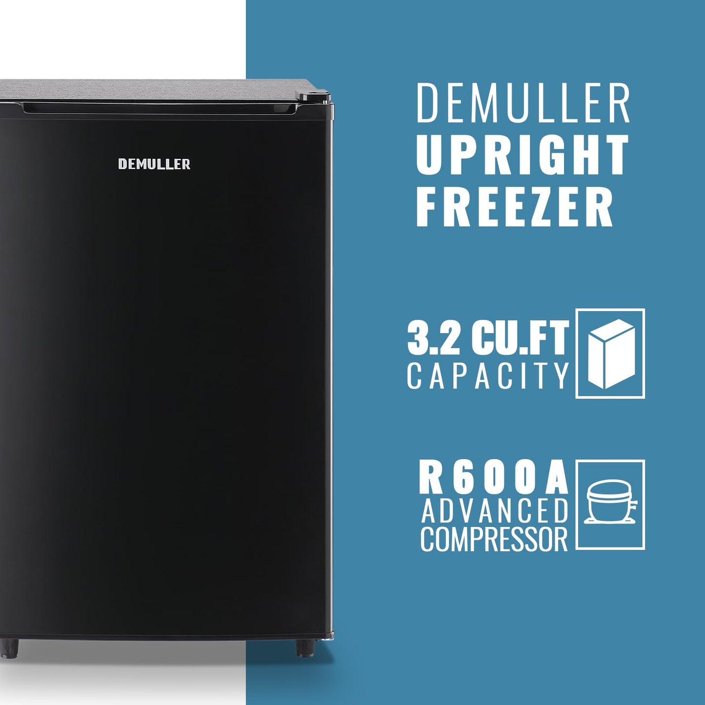 DEMULLER Freezer 3.2 Cu.ft Single Door Freestanding Freezer with Adjustable Thermostat for Kitchen, Apartment, Basement, Dorm, Black