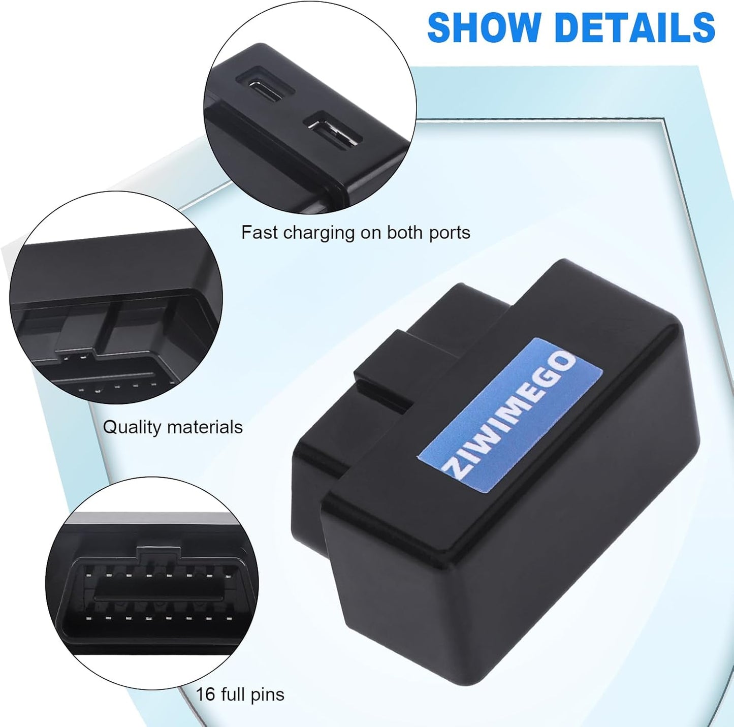 ZIWIMEGO Car OBD USB Charger Power Adapter, OBD to Type-C Female Adapter Charger for Dash Camera GPS Mobile Phones