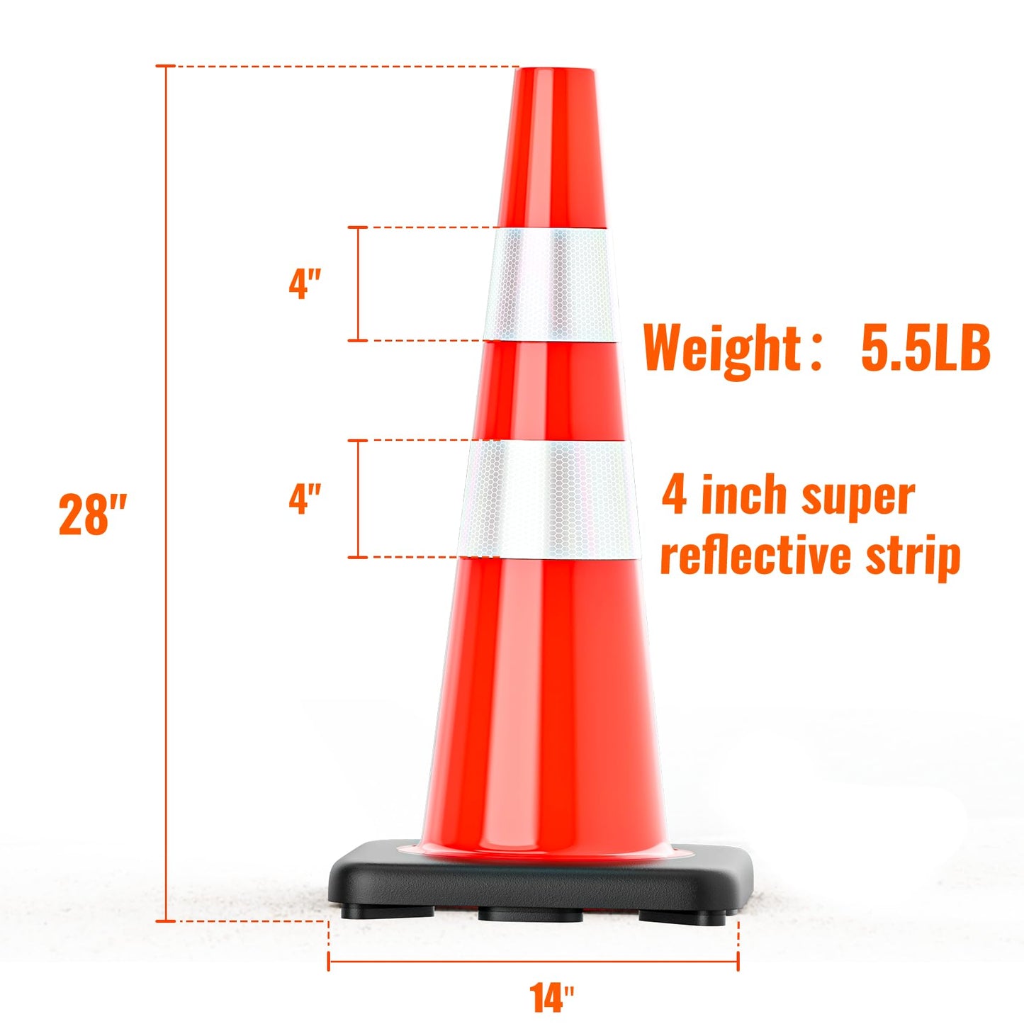 Traffic Cones 28 inch Orange 12 Pack Heavy Duty Safety Cones with Reflective Collars Fit Parking Lot,Driveway Road Traffic Control Construction Cones