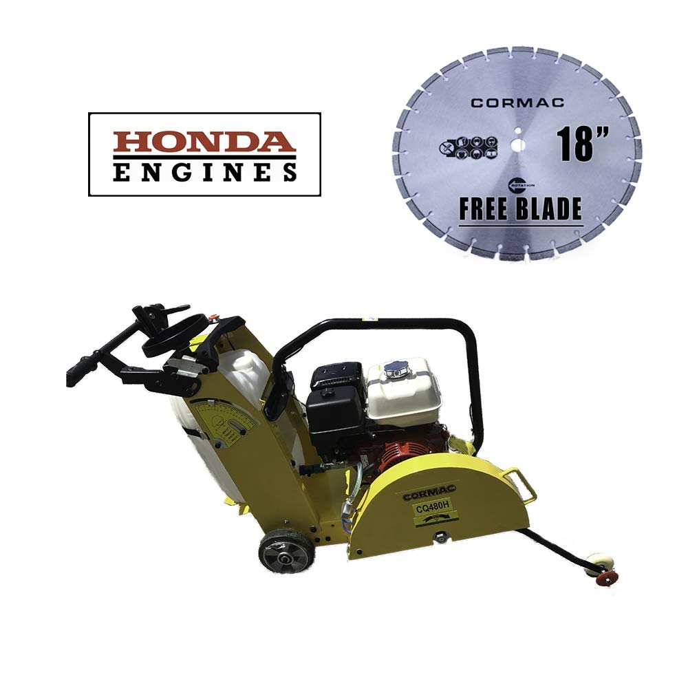 CORMAC CQ480H walk behind concrete floor saw max 20" blade gasoline engine GX390 and water tank INCLUDES 1 x 20" concrete blade