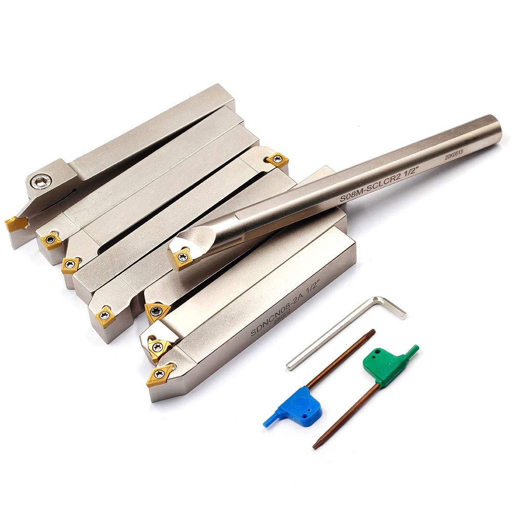 OSCARBIDE 1/2"Shank Nickel Plated Indexable Lathe Turning Tool Holder and Boring Bar 9 Pieces/Set,CNC Heavy-Duty Metal Lathe Cuting Tools for Turning Grooving Threading Cut Off