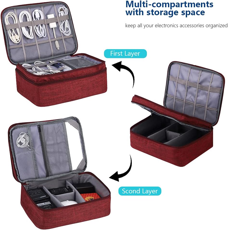 11 inch) ORIENT FAMULAY Travel Electronics Organizer, Waterproof Cable Organizer Bag for Electronic Accessories Double