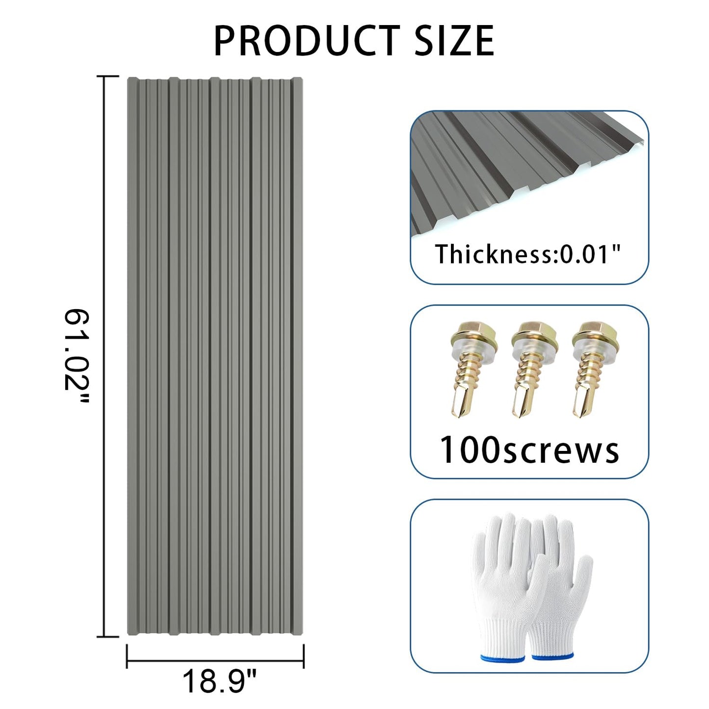 Vigo huseeo 15 PCS 120 sq.ft Metal Roofing Panels, 61.02 * 18.9in Corrugated Galvanized Roof Panels, Waterproof Siding Panels with 100 Pcs Screws for Garages, Sheds, Stables and Mobile Homes