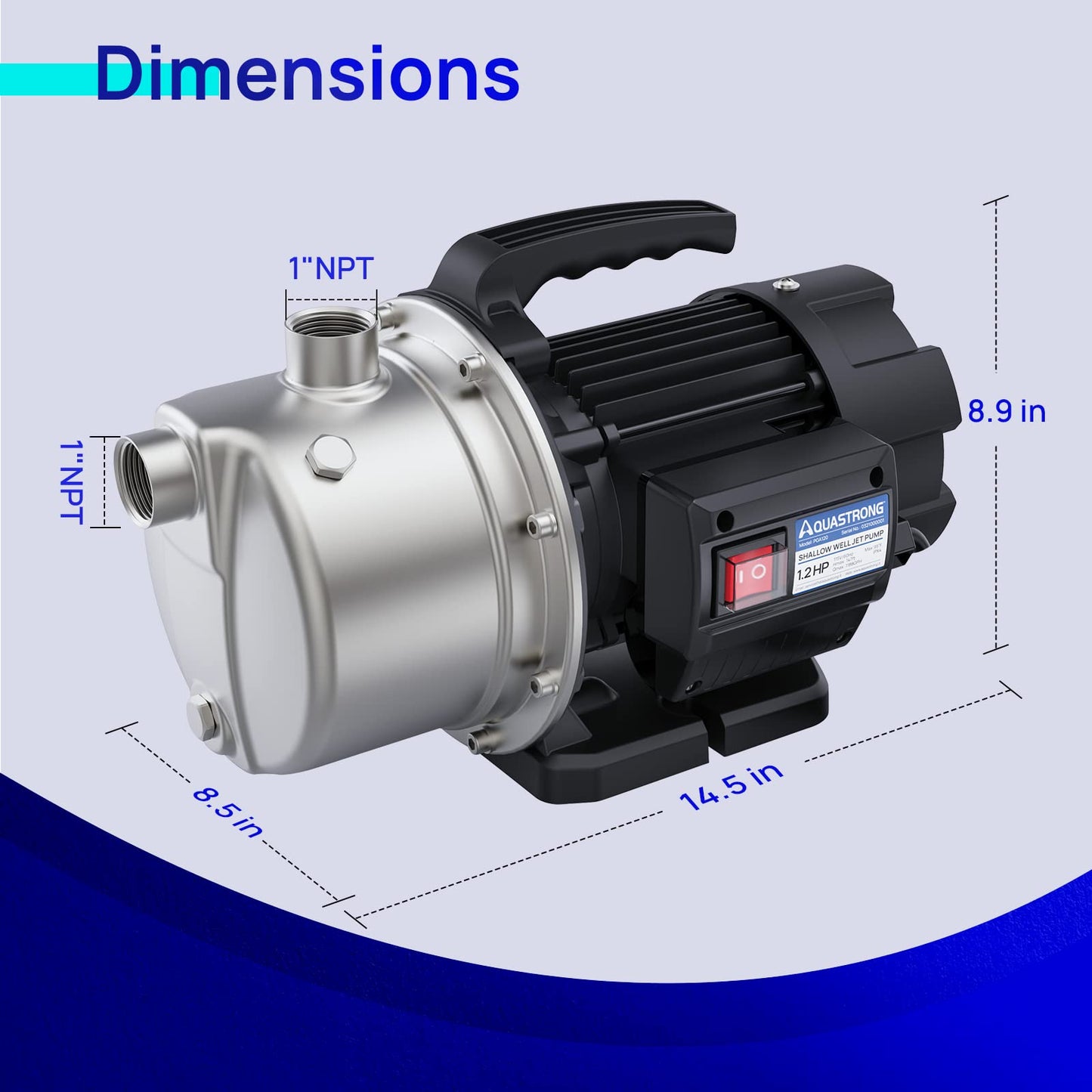 Aquastrong 115V Shallow Well Garden Pump, Stainless Steel, 1210 GPH, Water Transfer Draining Irrigation Sprinkler Pump, for Lawn,Garden,1.2 HP Portable