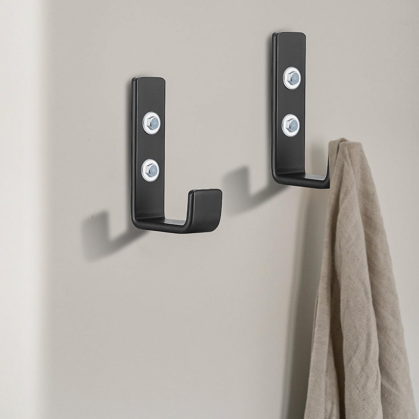 qiwuhai Heavy Duty Garage Hooks for Hanging, 2pcs Black Garage Storage Wall Mount J Hook Heavy Duty, J Utility Hooks for Extension Cord Tool Cable, Clothes, Keys Hook (2Pcs)