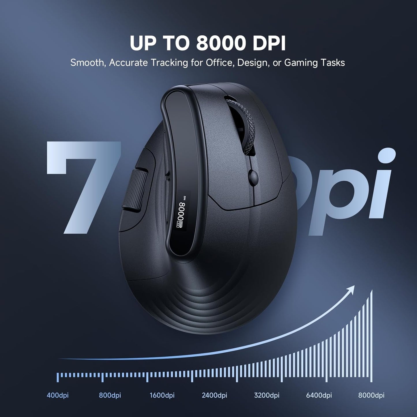 ECHTPower 7-Level 8000, Programmable Ergonomic Vertical Mouse, Wireless Rechargeable Mouse with LED Display, Adjustable
