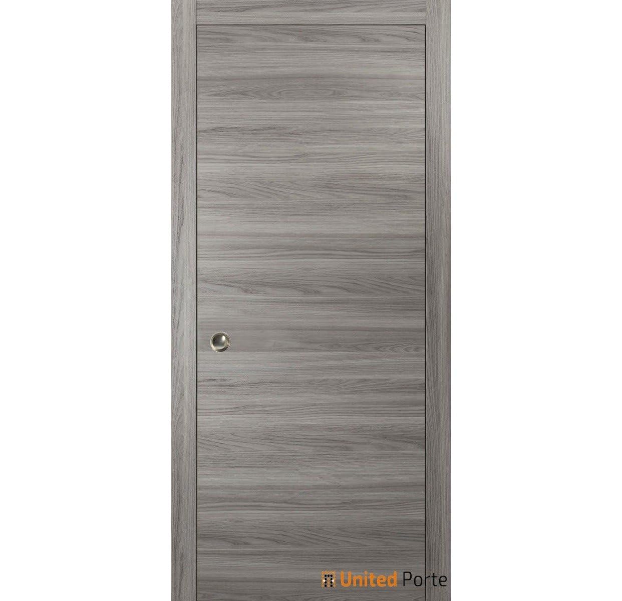 SARTODOORS Planum 0010 | Interior French Single Pocket Door, no Glass, Wooden, 32x80, Gray, Modern Style | Hardware Included