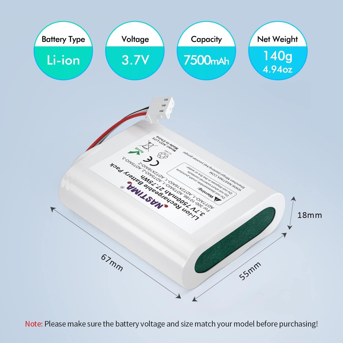 NASTIMA 3.6V/4.2V 300-10186 Command 3.6V 7500mAh 27Wh Li-ion Replacement Battery Compatible with ADT Smart Security